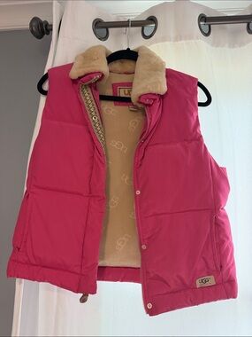 UGG Girls Hot Pink Faux-Shearling Lined Puffer Vest